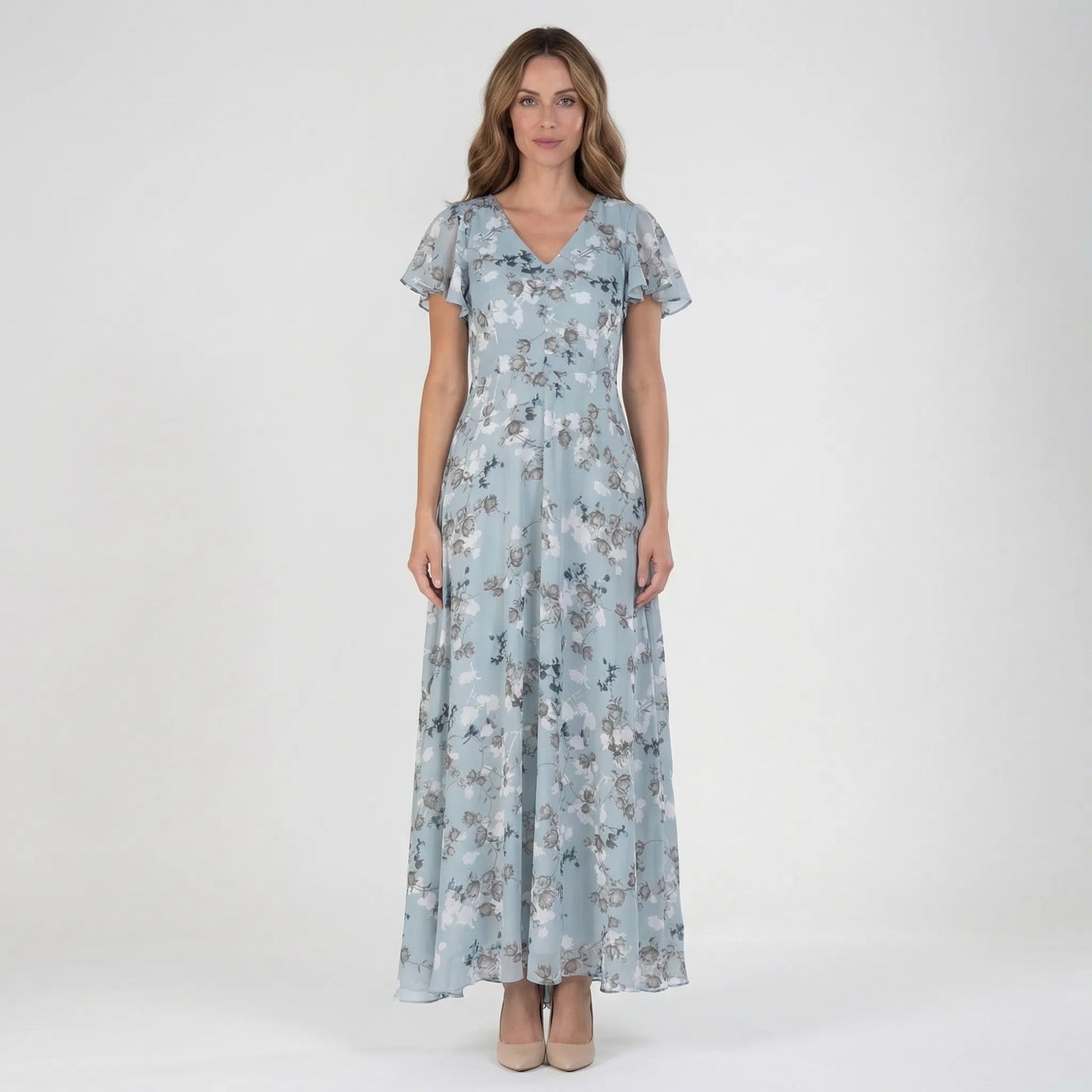 Damen Maxikleid mit V-Ausschnitt und Blumenprint Jully