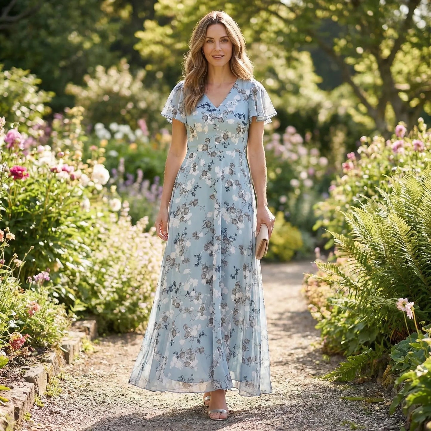 Damen Maxikleid mit V-Ausschnitt und Blumenprint Jully