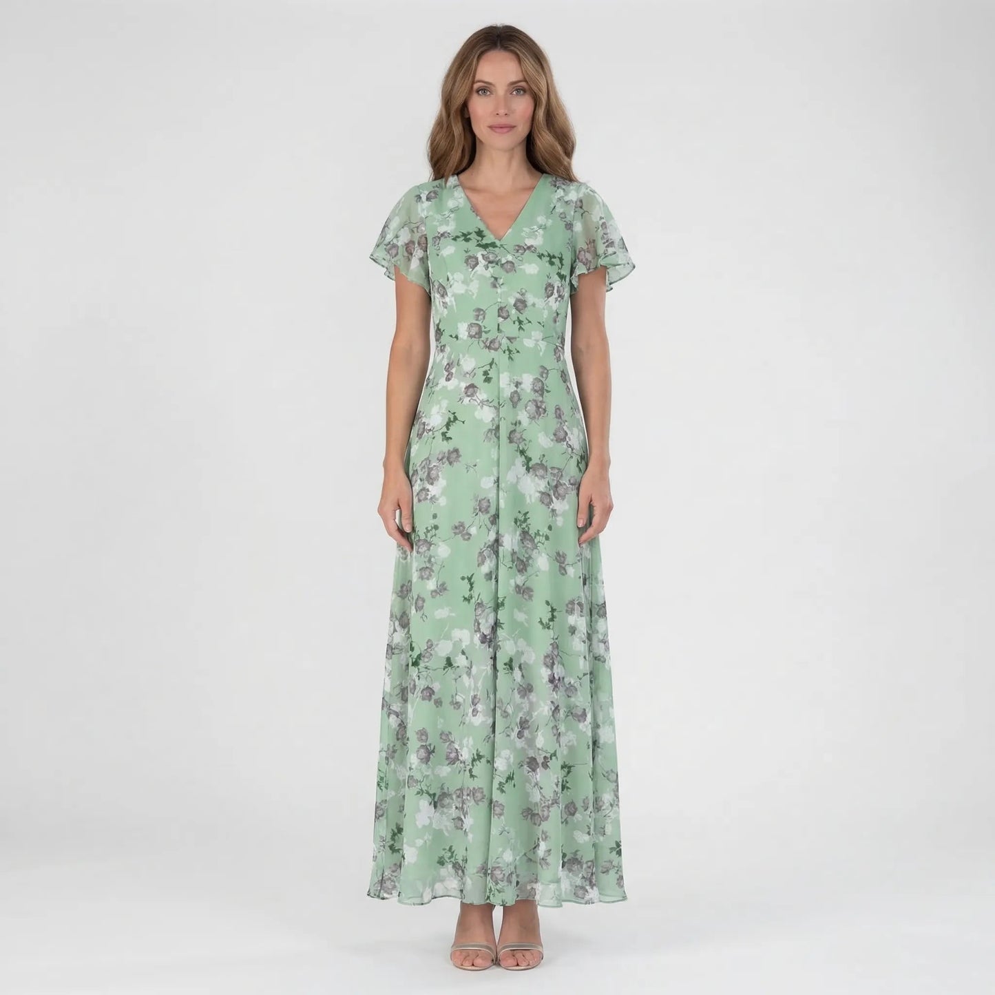 Damen Maxikleid mit V-Ausschnitt und Blumenprint Jully