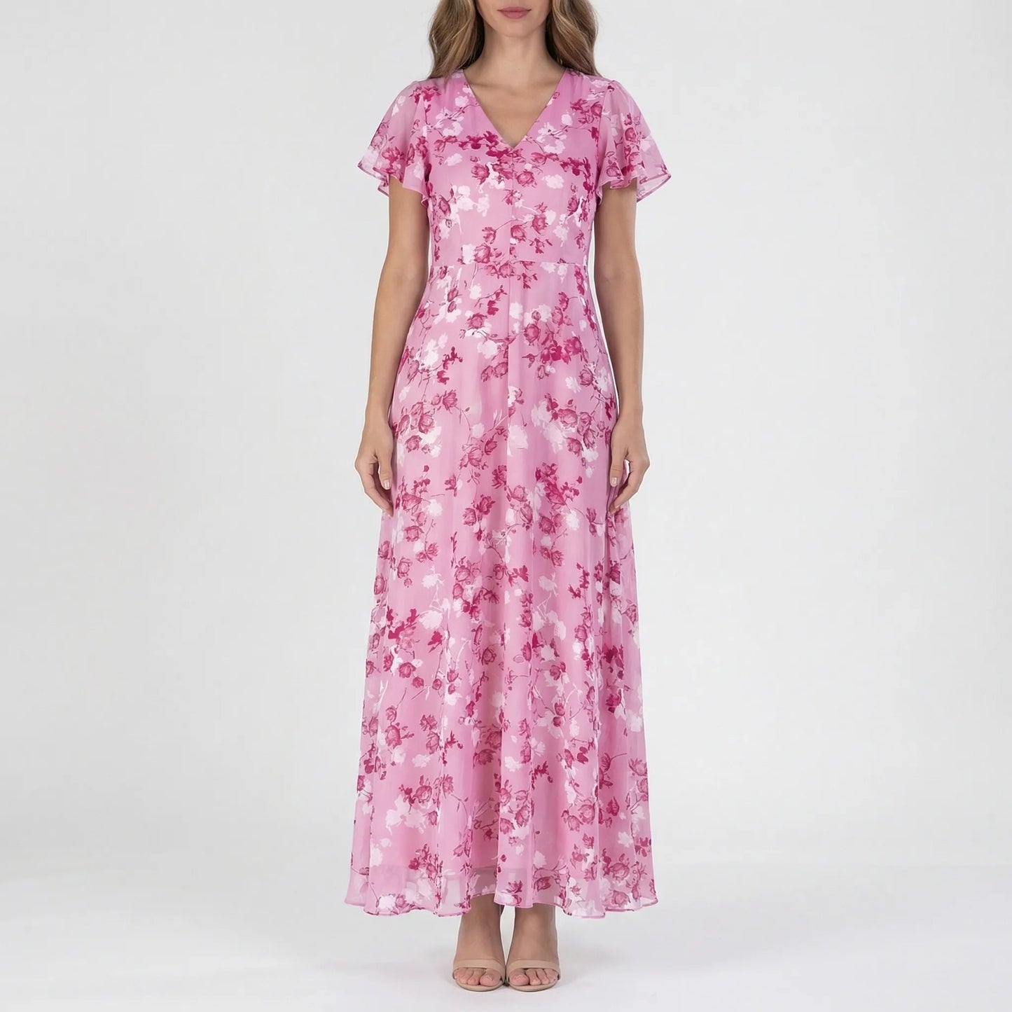 Damen Maxikleid mit V-Ausschnitt und Blumenprint Jully
