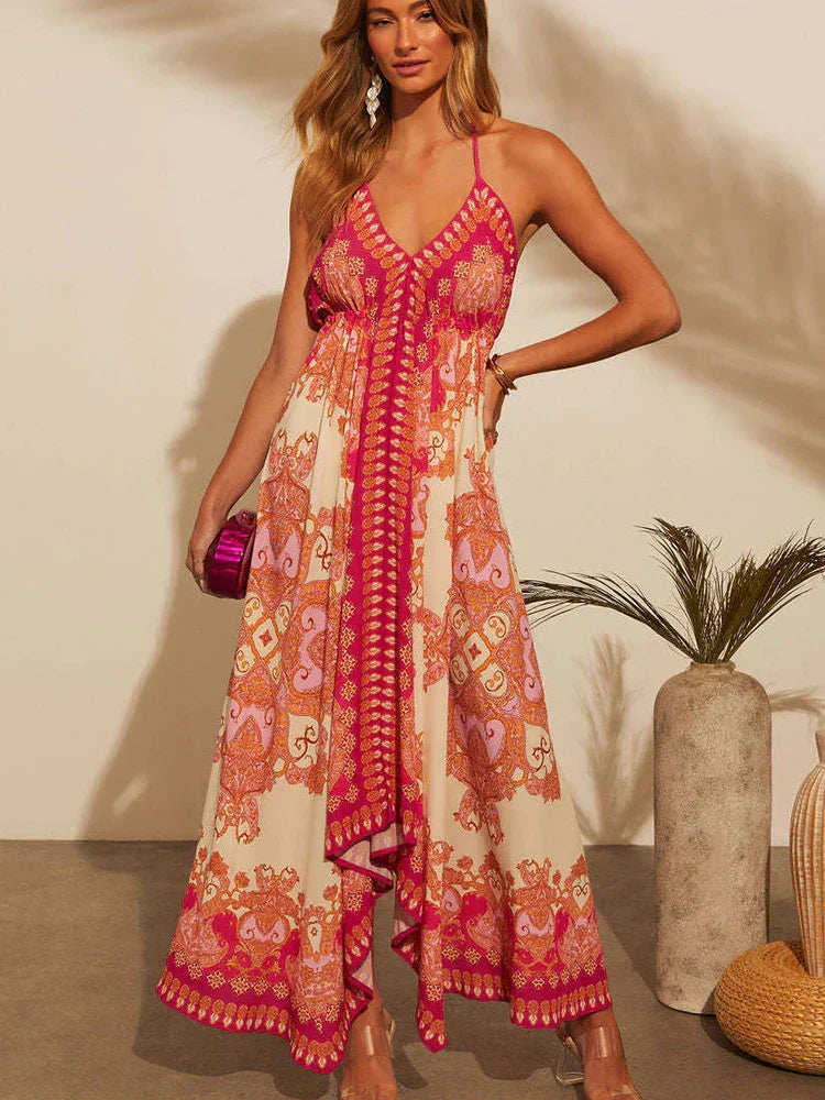 Damen Maxikleid mit V-Ausschnitt und Halterneck Jully