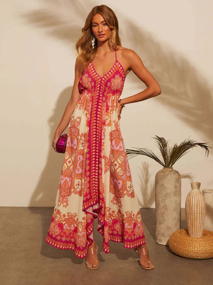 Damen Maxikleid mit V-Ausschnitt und Halterneck Jully
