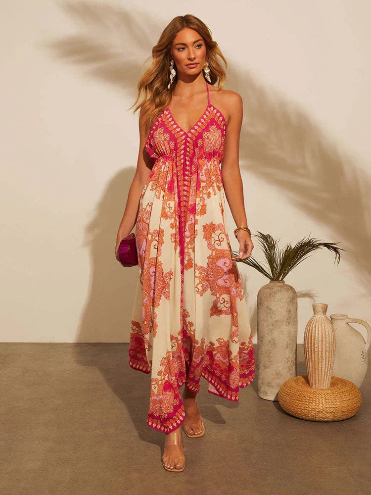 Damen Maxikleid mit V-Ausschnitt und Halterneck Jully