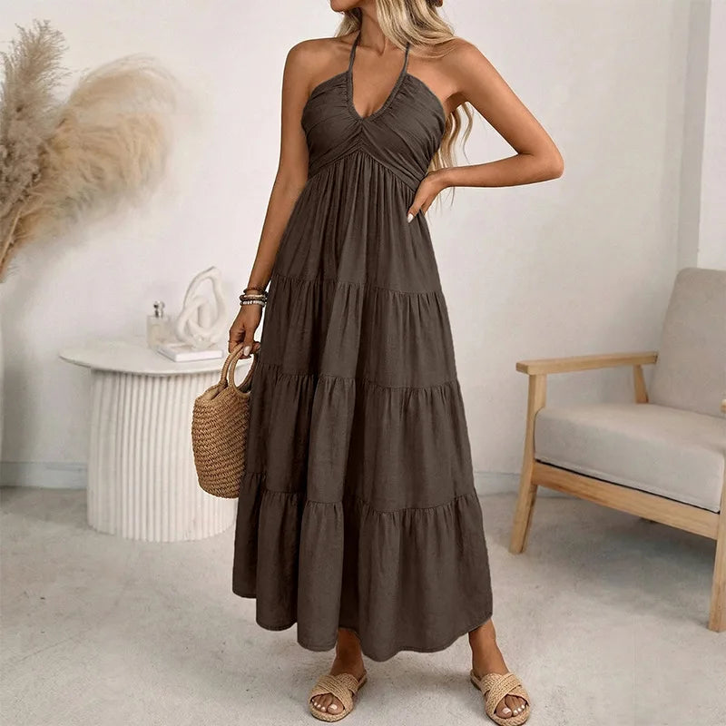 Damen Maxikleid mit V-Ausschnitt und Neckholder Jully