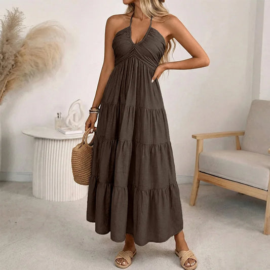 Damen Maxikleid mit V-Ausschnitt und Neckholder Jully