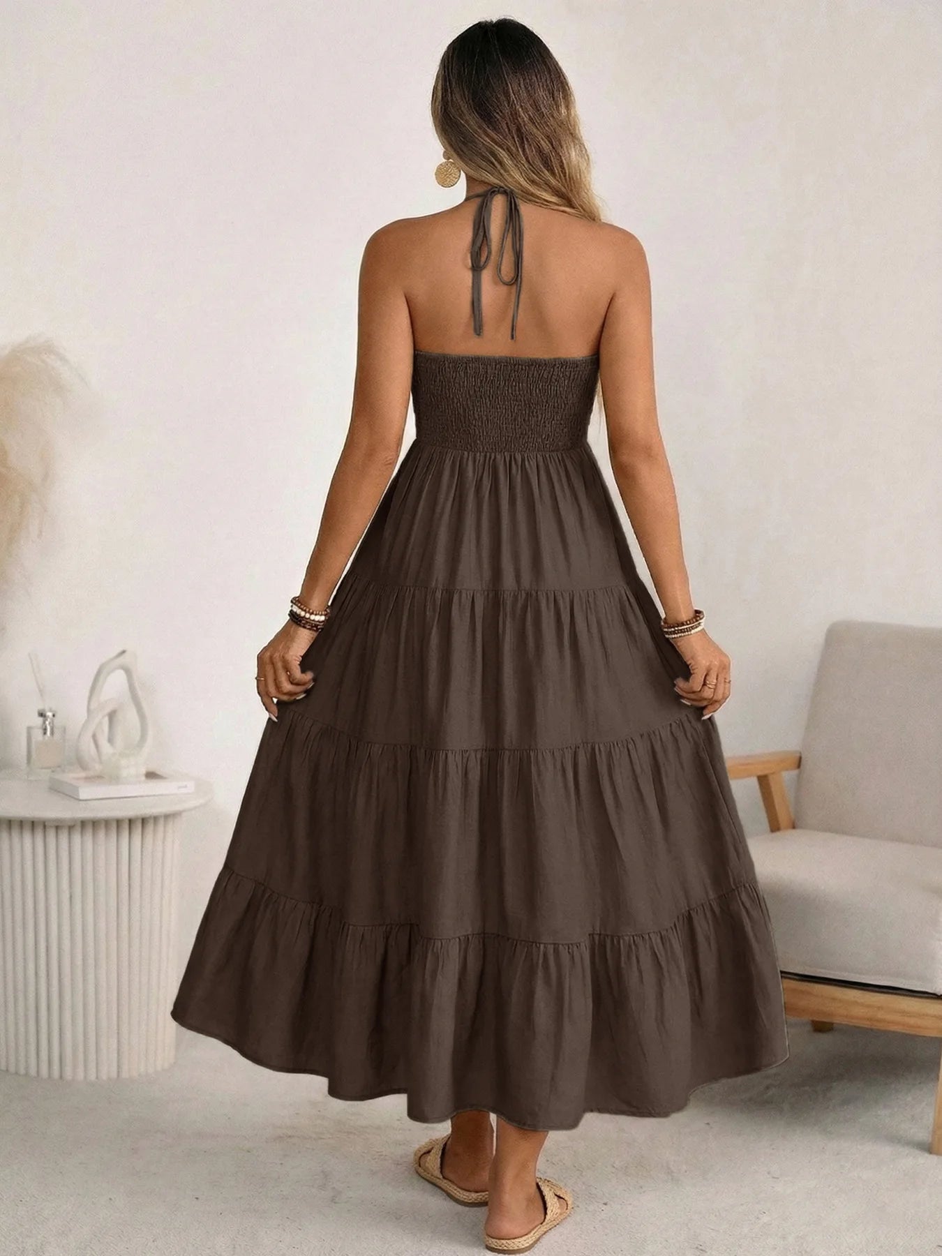 Damen Maxikleid mit V-Ausschnitt und Neckholder Jully