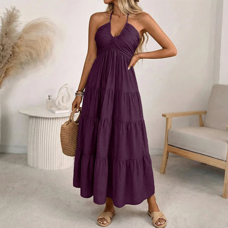 Damen Maxikleid mit V-Ausschnitt und Neckholder Jully