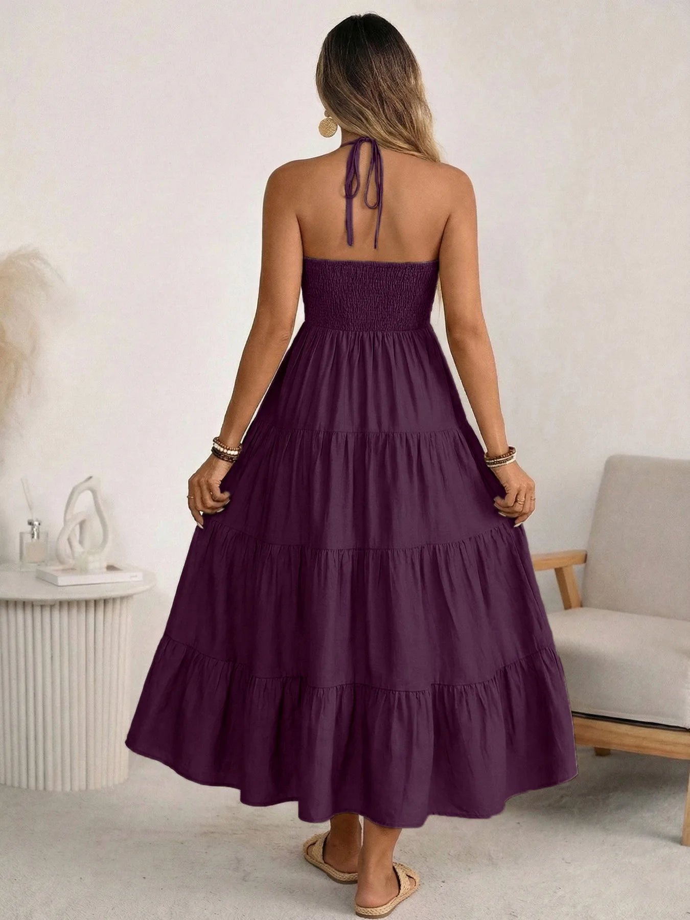 Damen Maxikleid mit V-Ausschnitt und Neckholder Jully