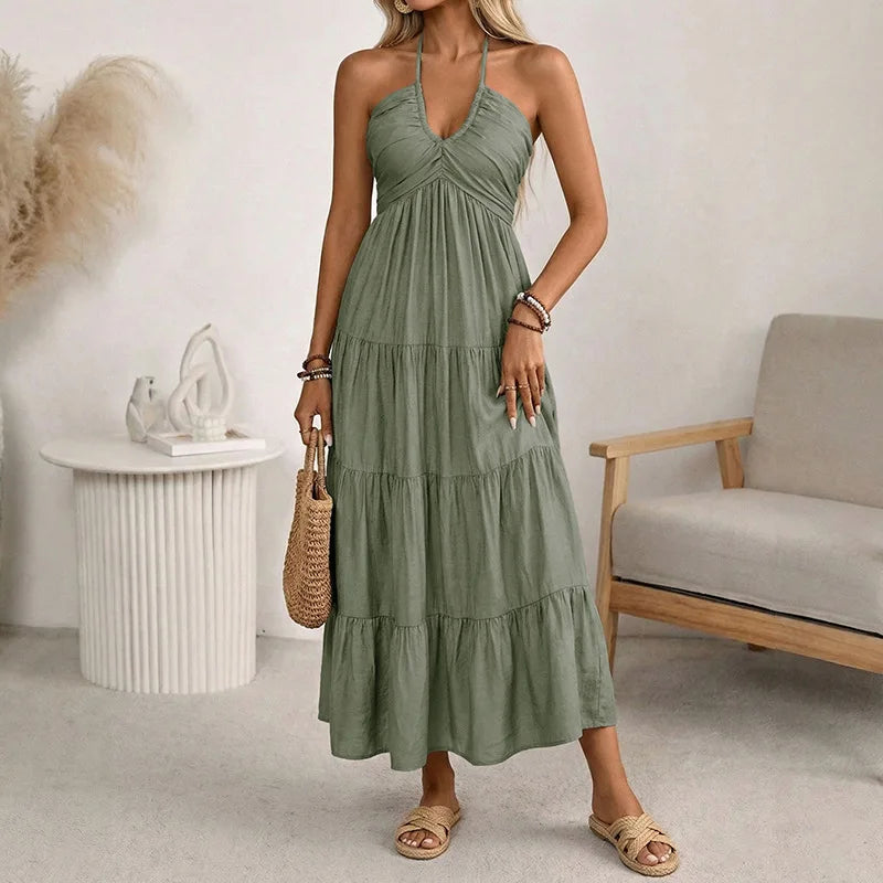 Damen Maxikleid mit V-Ausschnitt und Neckholder Jully