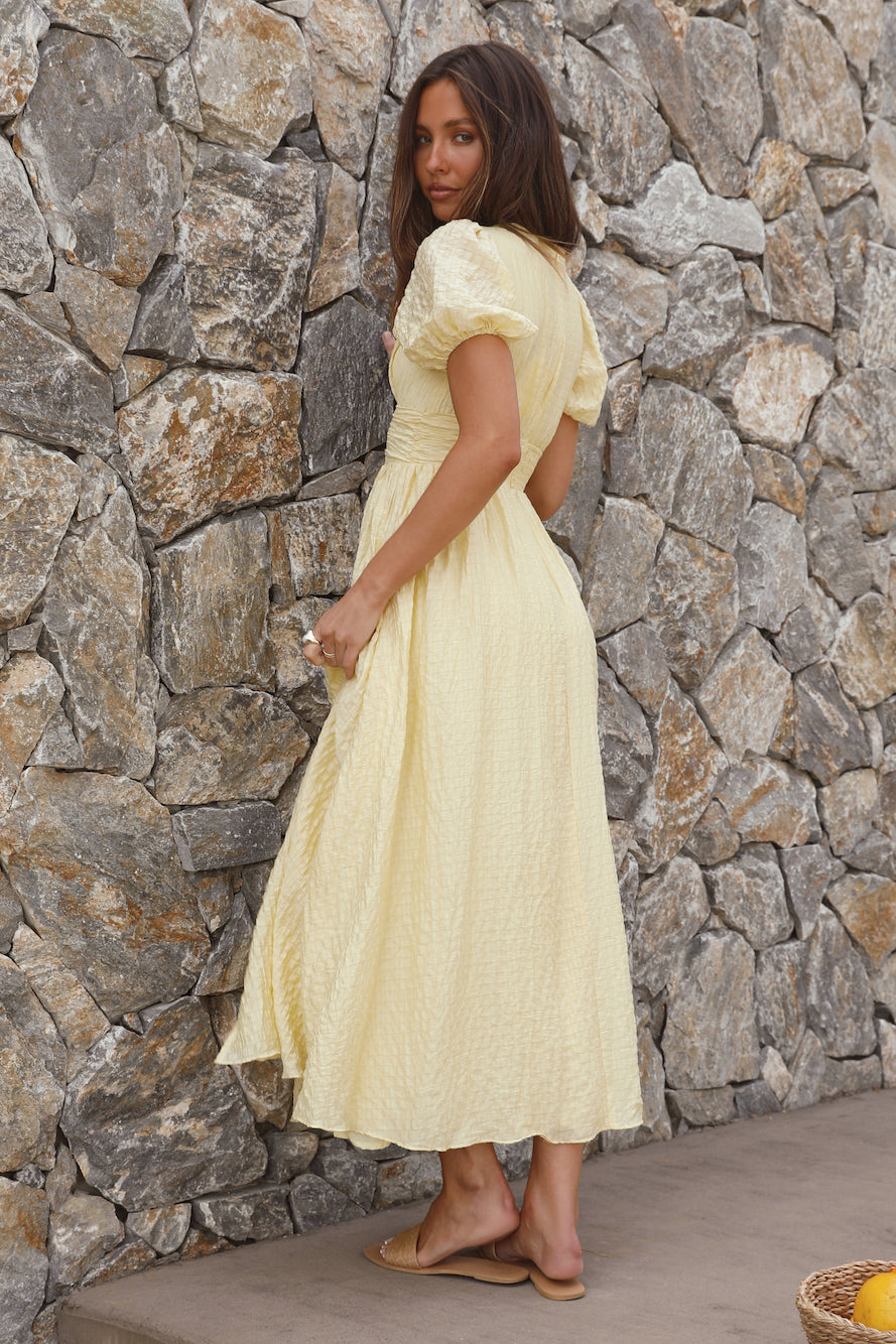Damen Maxikleid mit V-Ausschnitt und Puffärmeln Jully
