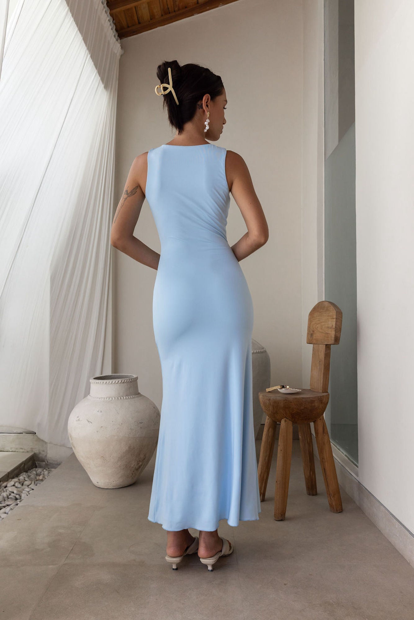 Damen Maxikleid mit V-Ausschnitt und Rüschen Jully