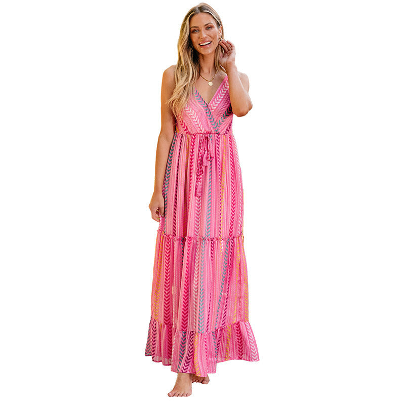Damen Maxikleid mit V-Ausschnitt und Streifenmuster Jully