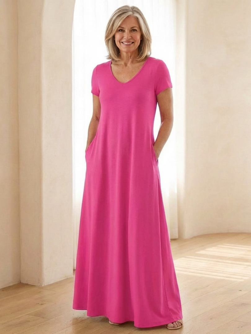 Damen Maxikleid mit V-Ausschnitt und Taschen Jully
