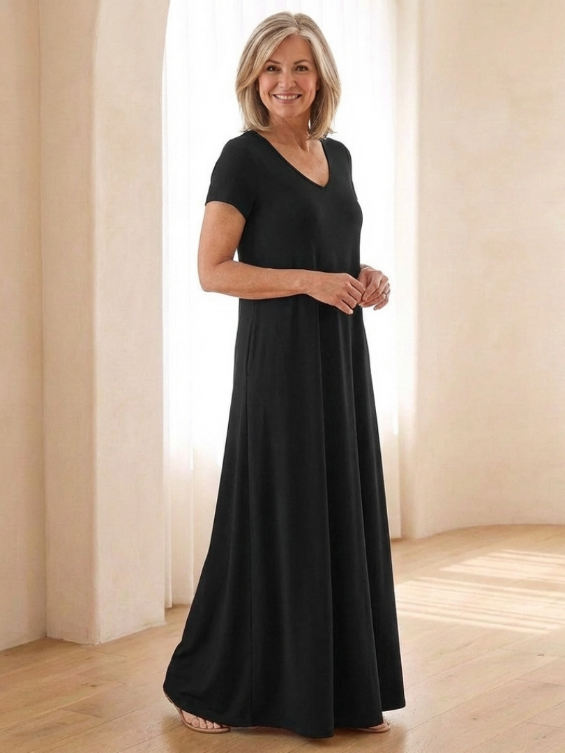 Damen Maxikleid mit V-Ausschnitt und Taschen Jully