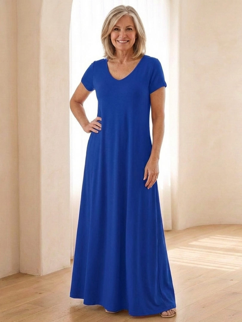 Damen Maxikleid mit V-Ausschnitt und Taschen Jully