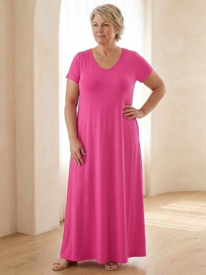 Damen Maxikleid mit V-Ausschnitt und Taschen Jully