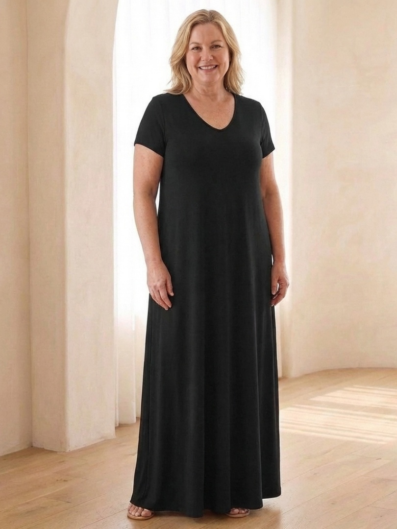 Damen Maxikleid mit V-Ausschnitt und Taschen Jully