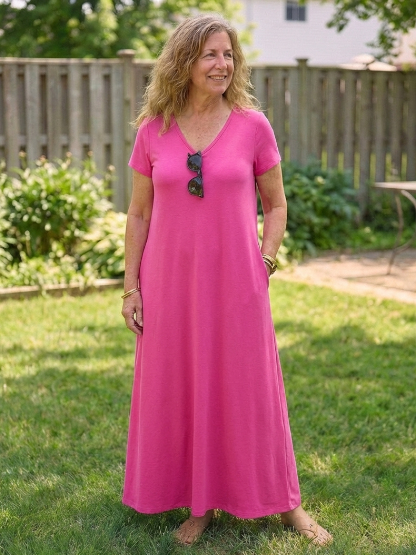Damen Maxikleid mit V-Ausschnitt und Taschen Jully