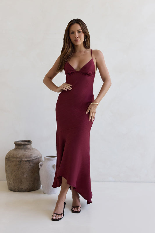 Damen Maxikleid mit V-Ausschnitt und asymmetrischem Saum Jully