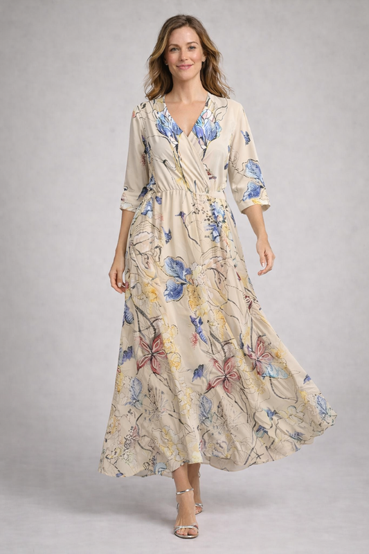Damen Maxikleid mit V-Ausschnitt und floralem Design Jully