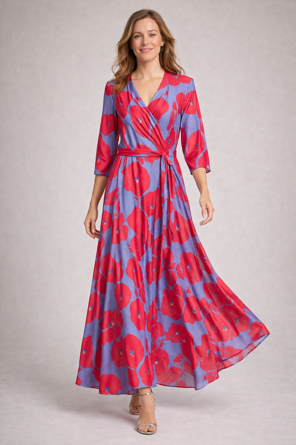 Damen Maxikleid mit V-Ausschnitt und floralem Design Jully