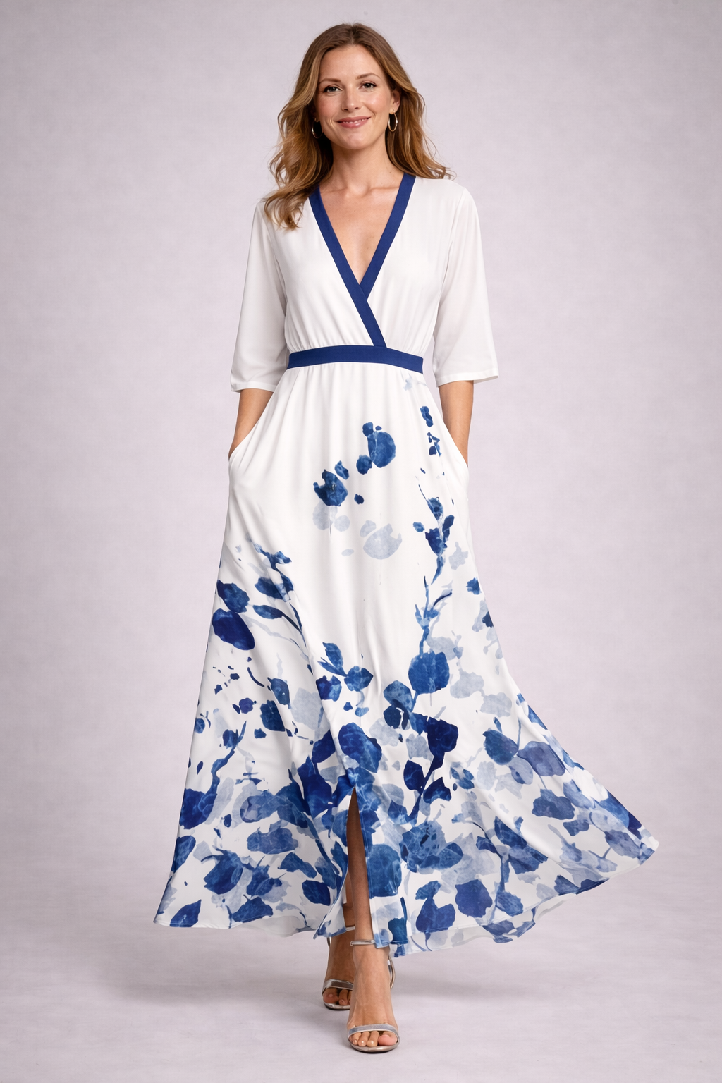 Damen Maxikleid mit V-Ausschnitt und floralem Design Jully