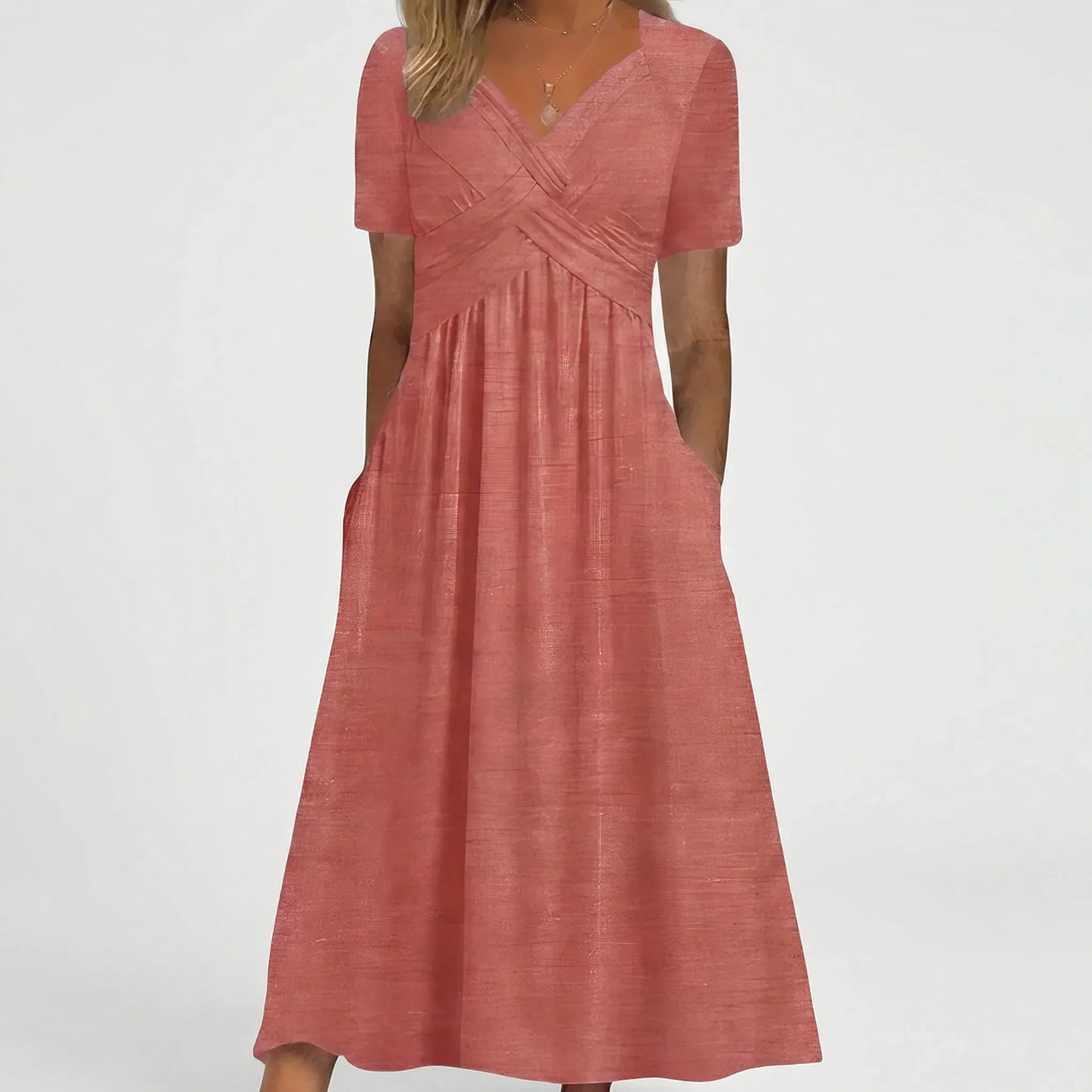 Damen Maxikleid mit V-Ausschnitt und praktischen Taschen Jully