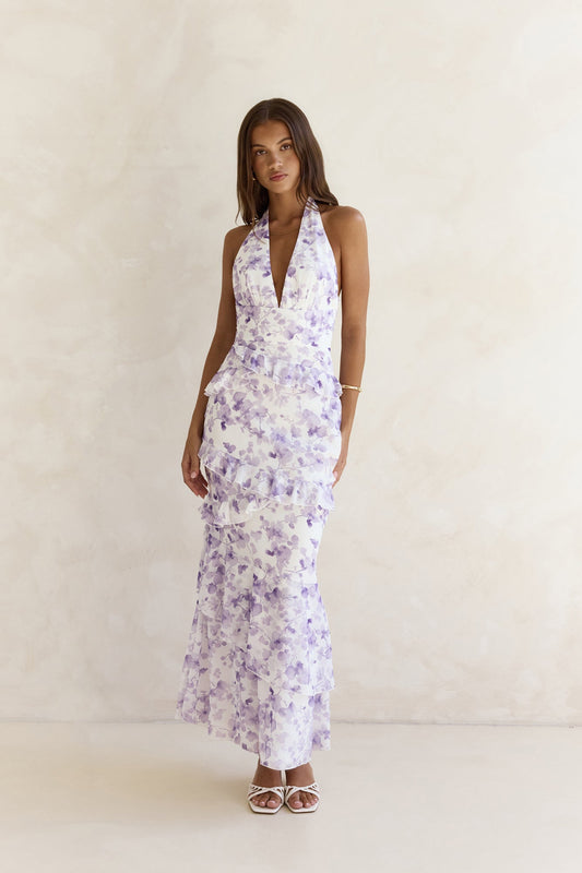 Damen Maxikleid mit V-Ausschnitt und seitlichem Schlitz Jully