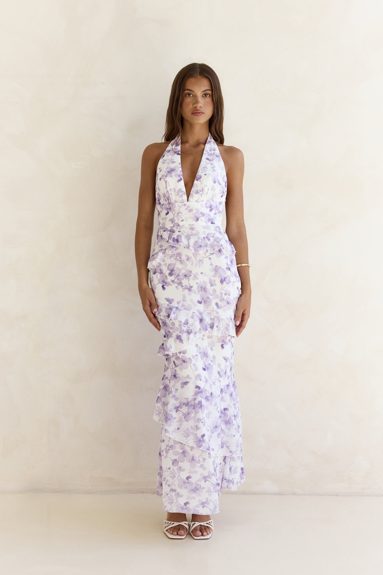 Damen Maxikleid mit V-Ausschnitt und seitlichem Schlitz Jully