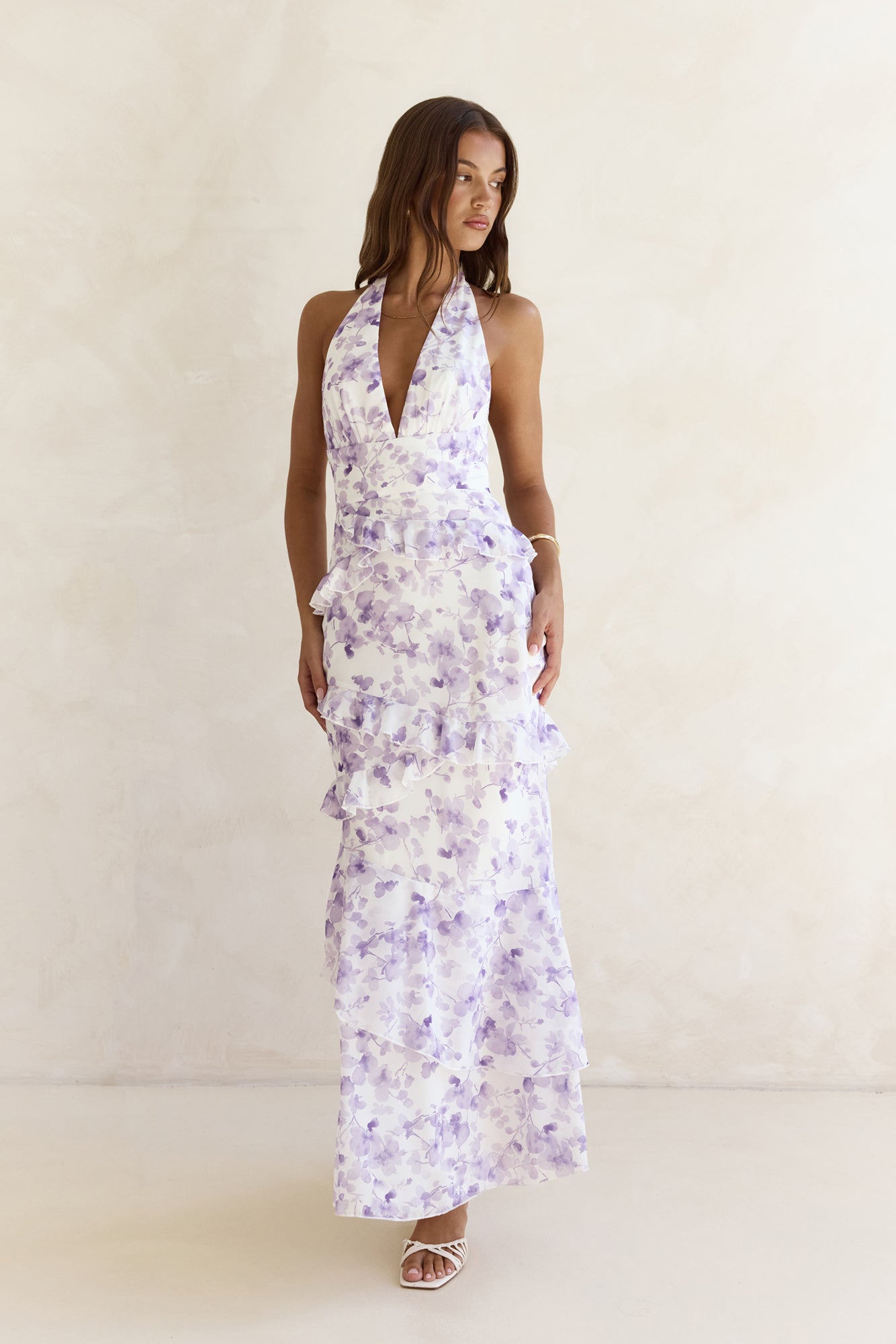Damen Maxikleid mit V-Ausschnitt und seitlichem Schlitz Jully