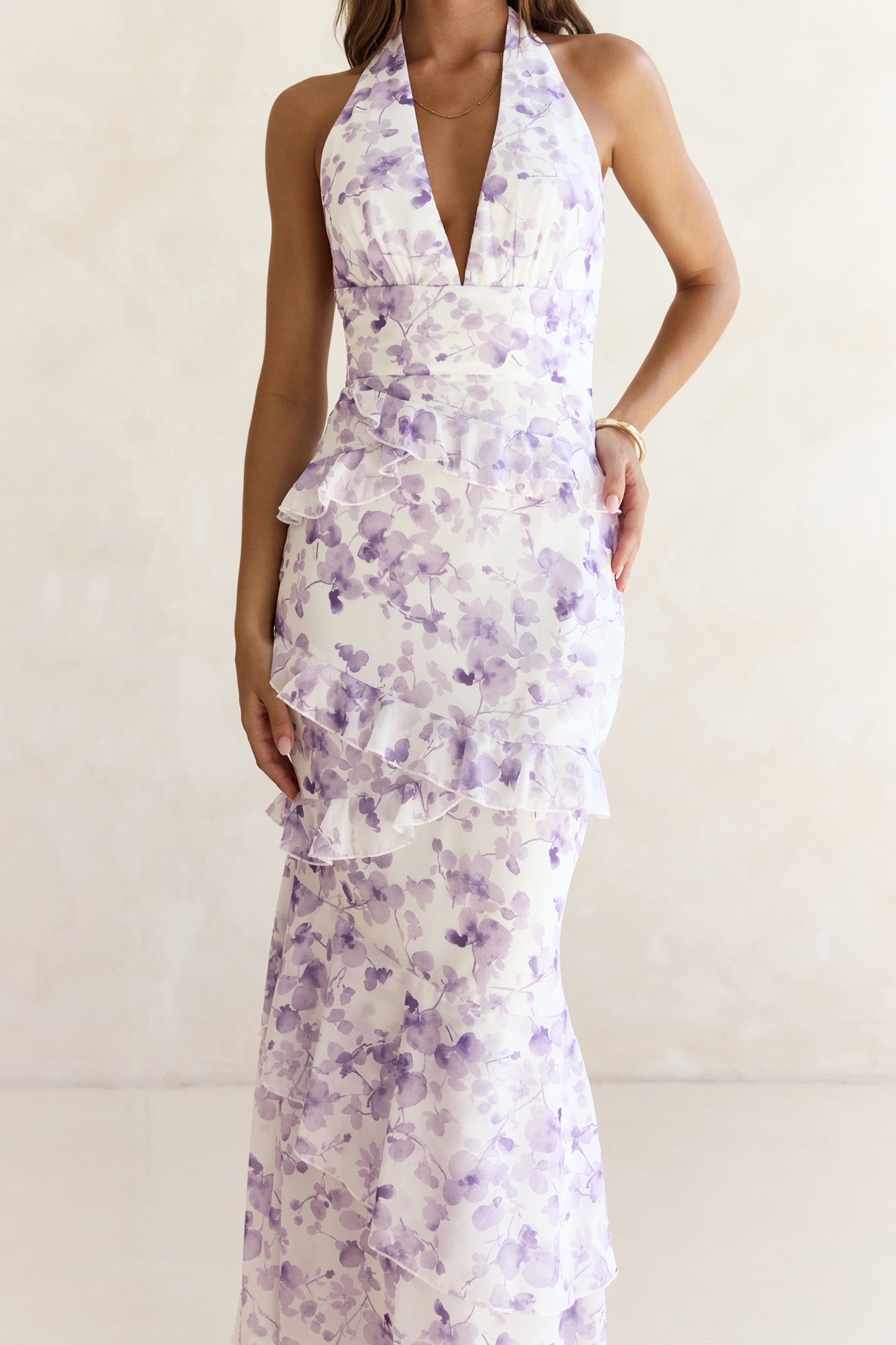 Damen Maxikleid mit V-Ausschnitt und seitlichem Schlitz Jully