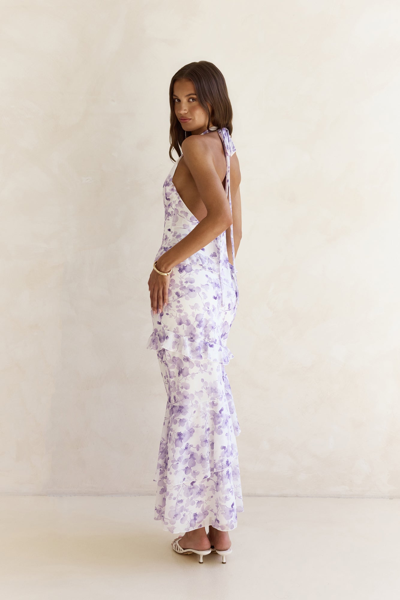Damen Maxikleid mit V-Ausschnitt und seitlichem Schlitz Jully