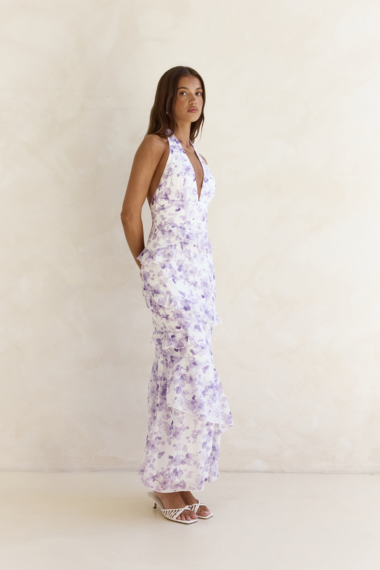 Damen Maxikleid mit V-Ausschnitt und seitlichem Schlitz Jully