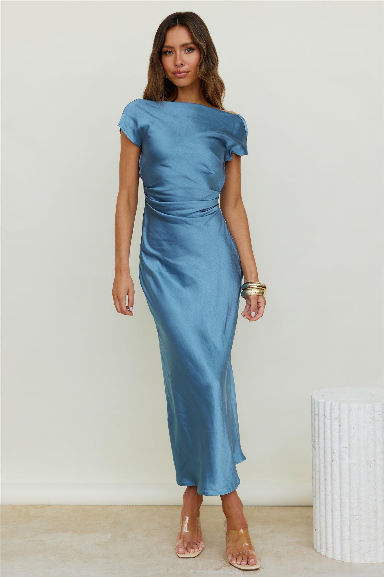 Damen Maxikleid mit Wasserfallausschnitt aus Polyester Jully