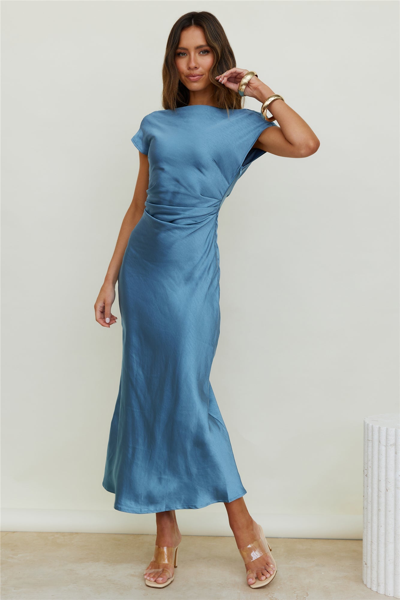Damen Maxikleid mit Wasserfallausschnitt aus Polyester Jully