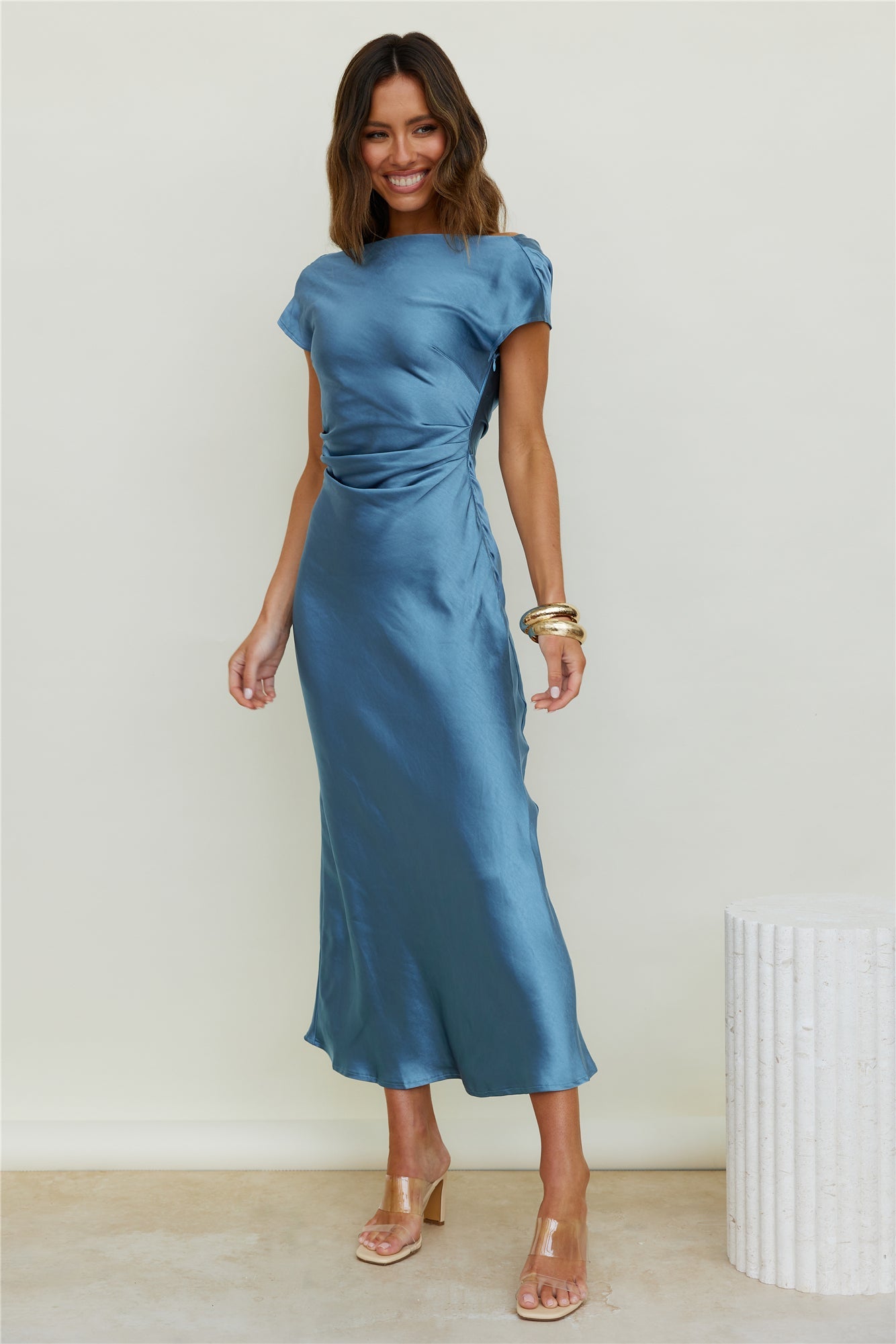 Damen Maxikleid mit Wasserfallausschnitt aus Polyester Jully