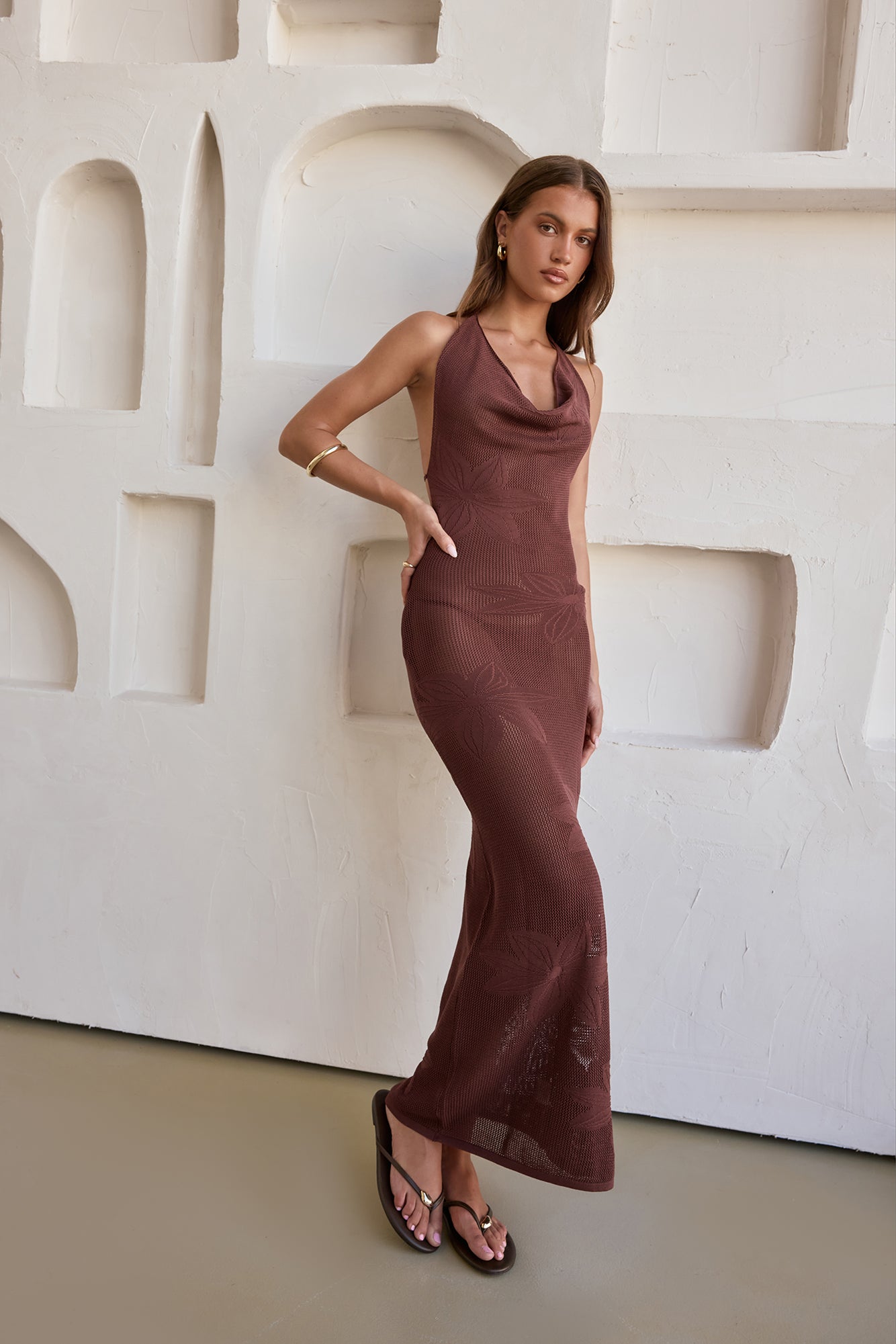 Damen Maxikleid mit Wasserfallausschnitt und Blumenmuster Jully