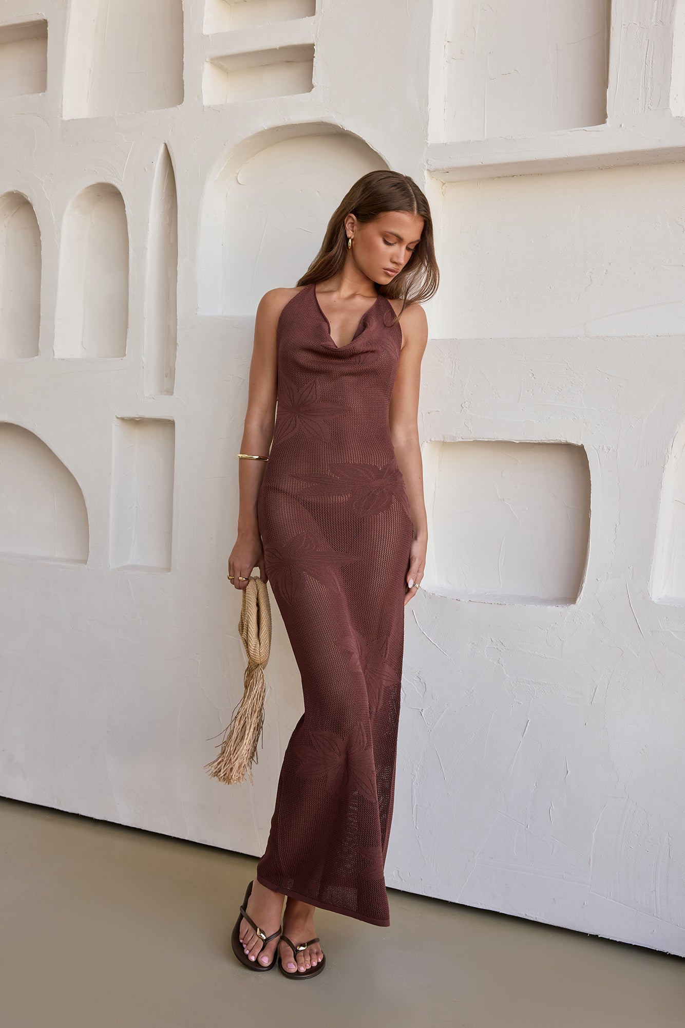 Damen Maxikleid mit Wasserfallausschnitt und Blumenmuster Jully