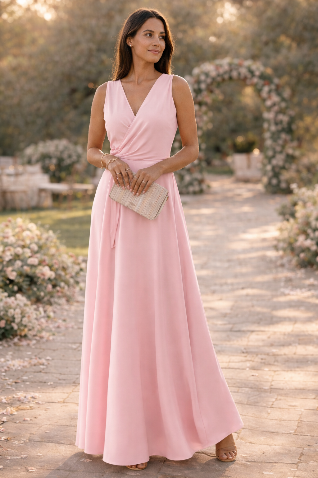 Damen Maxikleid mit Wickel-Optik und V-Ausschnitt Jully