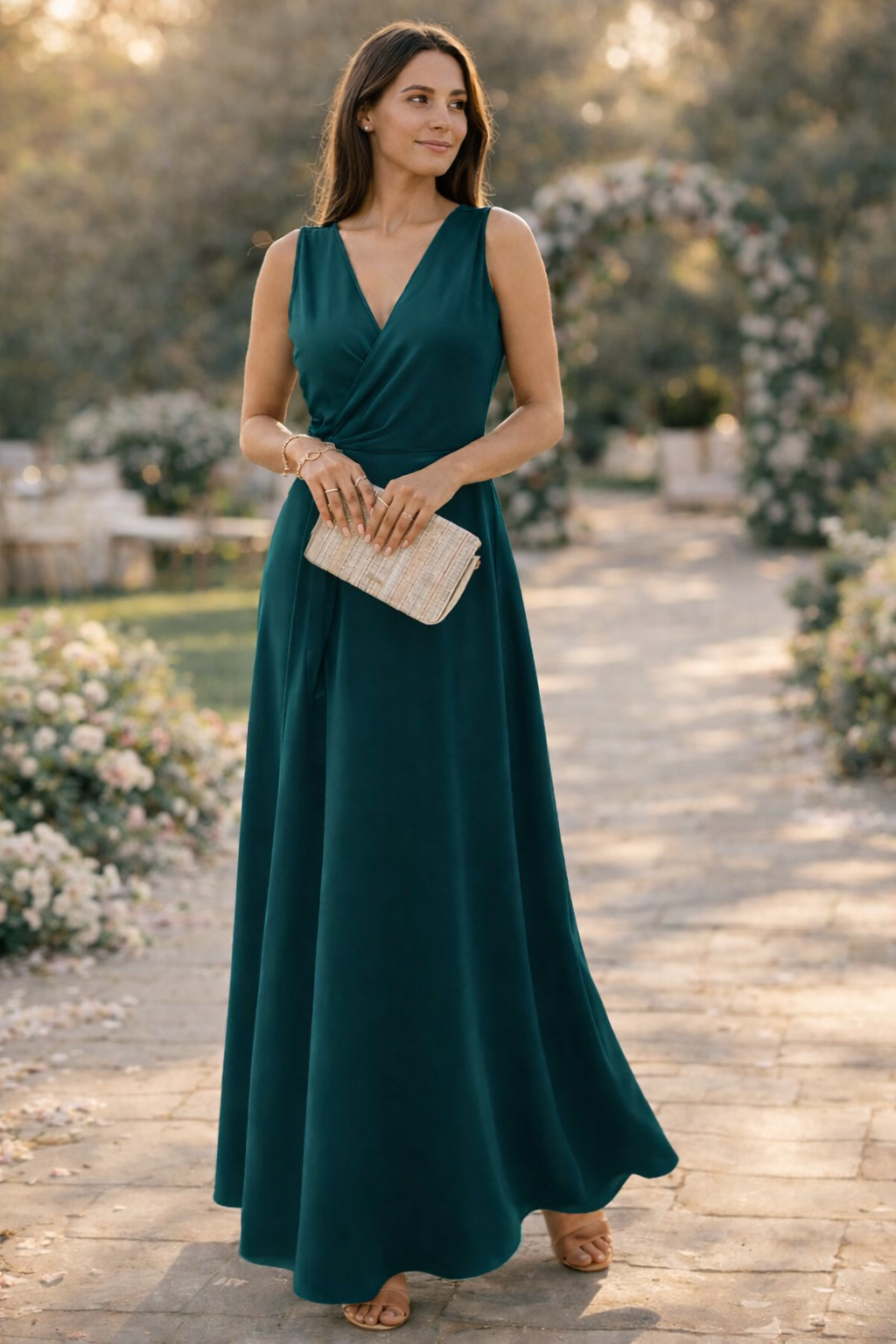 Damen Maxikleid mit Wickel-Optik und V-Ausschnitt Jully