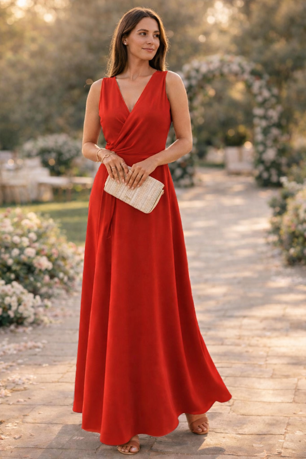 Damen Maxikleid mit Wickel-Optik und V-Ausschnitt Jully