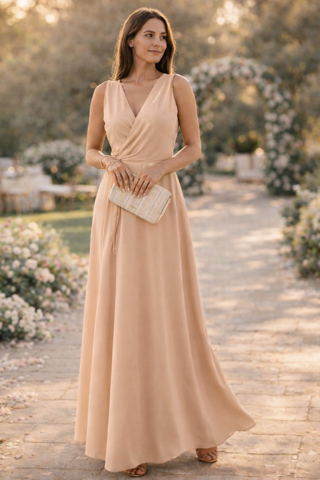 Damen Maxikleid mit Wickel-Optik und V-Ausschnitt Jully