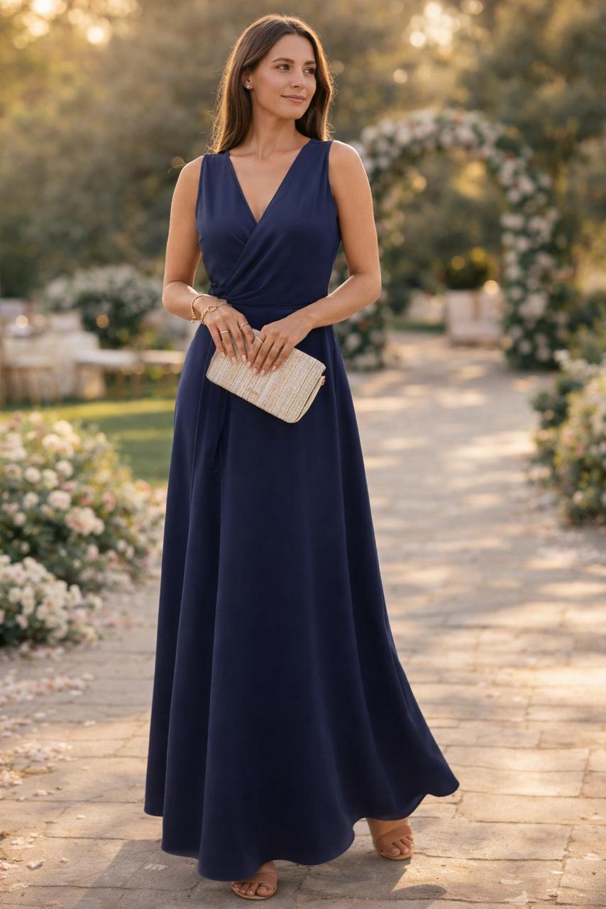 Damen Maxikleid mit Wickel-Optik und V-Ausschnitt Jully