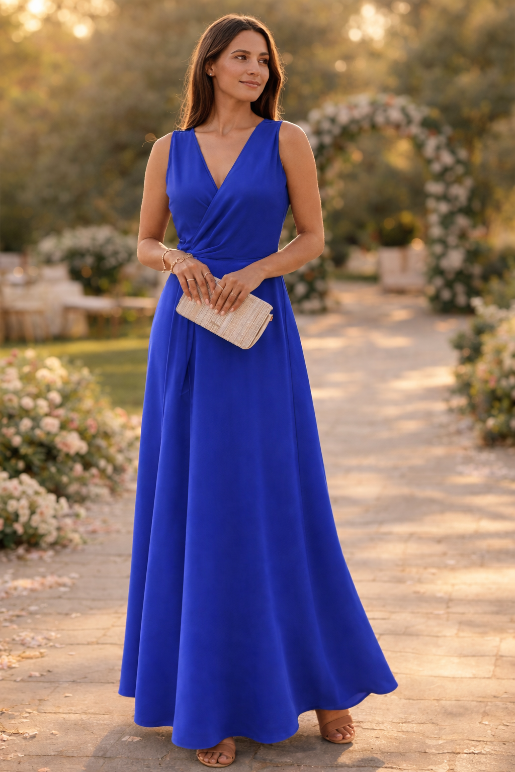 Damen Maxikleid mit Wickel-Optik und V-Ausschnitt Jully