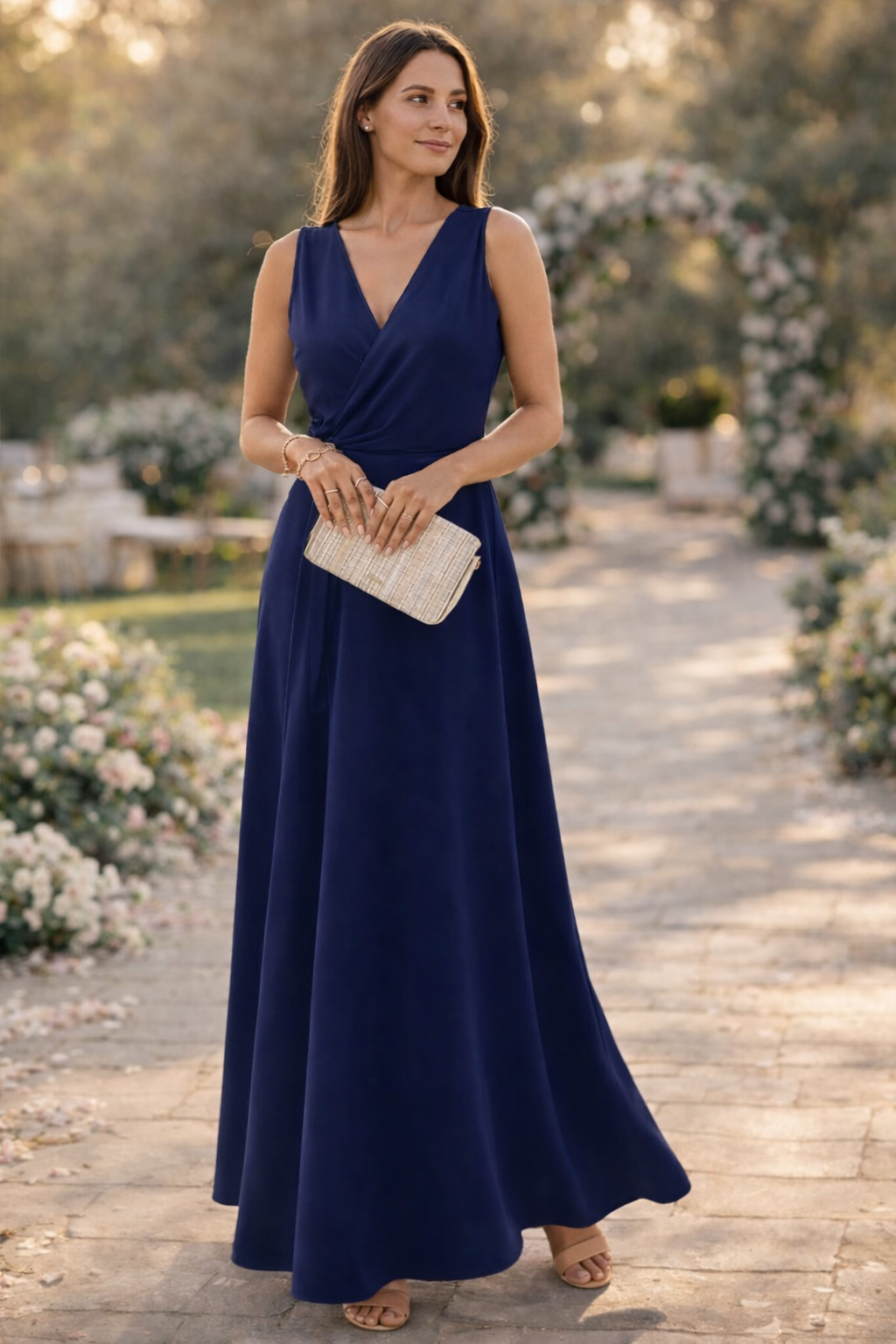 Damen Maxikleid mit Wickel-Optik und V-Ausschnitt Jully