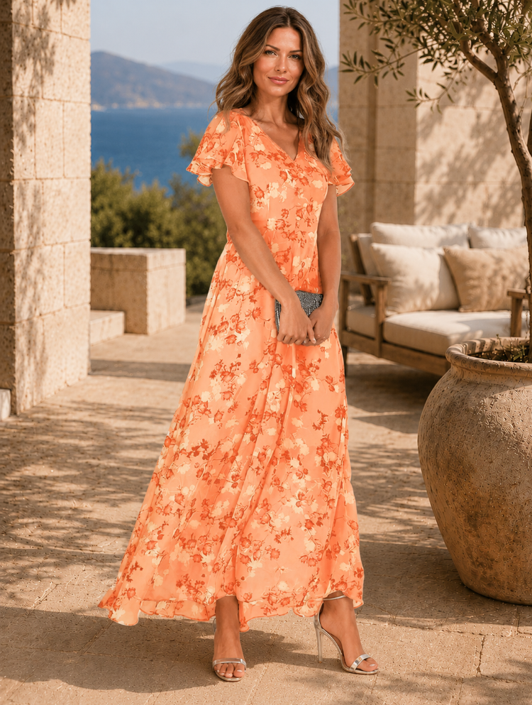 Damen Maxikleid mit Wickeloberteil und Blumenmuster Jully