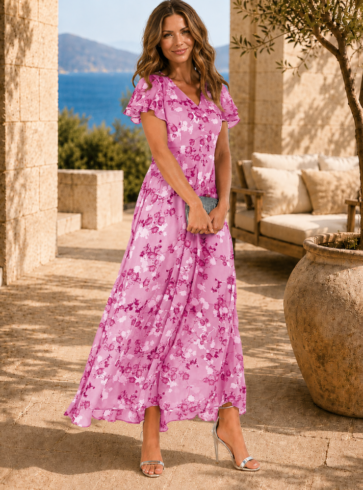 Damen Maxikleid mit Wickeloberteil und Blumenmuster Jully