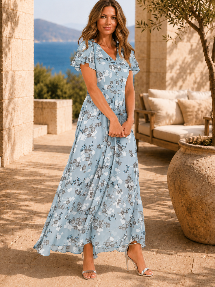 Damen Maxikleid mit Wickeloberteil und Blumenmuster Jully
