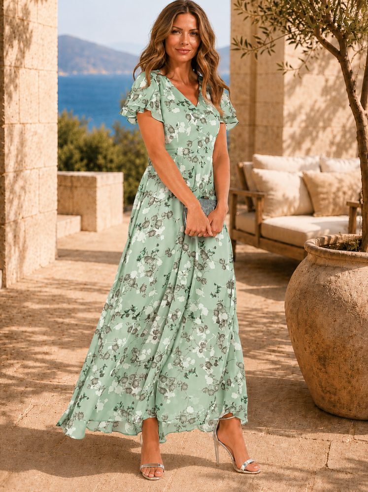 Damen Maxikleid mit Wickeloberteil und Blumenmuster Jully