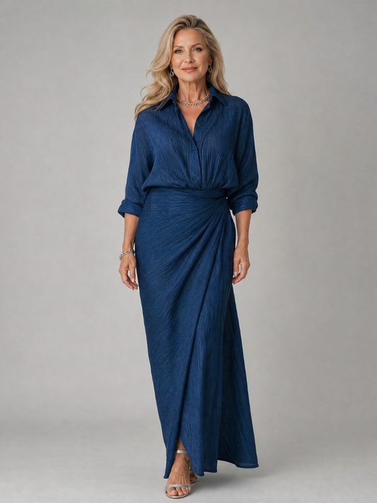 Damen Maxikleid mit Wickeloptik und langen Ärmeln Jully